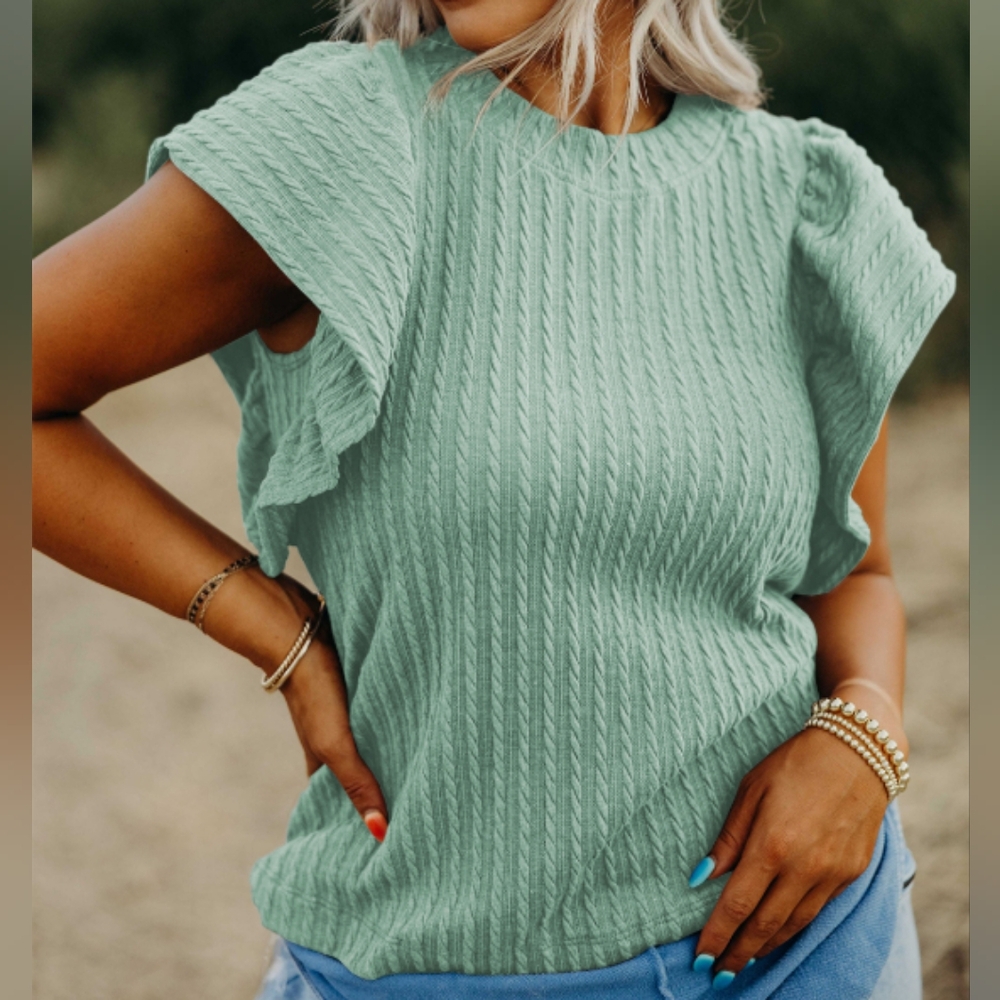 Sarah Flounce Sleeve Blouse - Gum Leaf - Picture 3 of 8